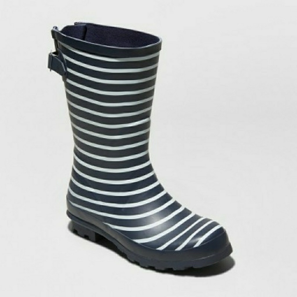 Women’s Rain Boots Navy White Striped Boots